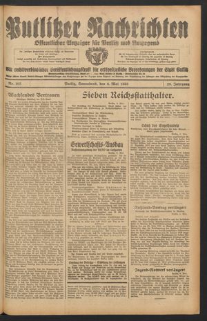 Putlitzer Nachrichten vom 06.05.1933