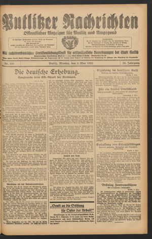 Putlitzer Nachrichten vom 08.05.1933