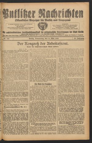 Putlitzer Nachrichten vom 11.05.1933