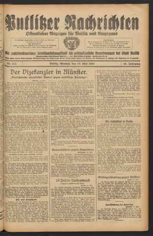 Putlitzer Nachrichten vom 15.05.1933