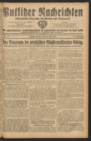 Putlitzer Nachrichten on May 19, 1933