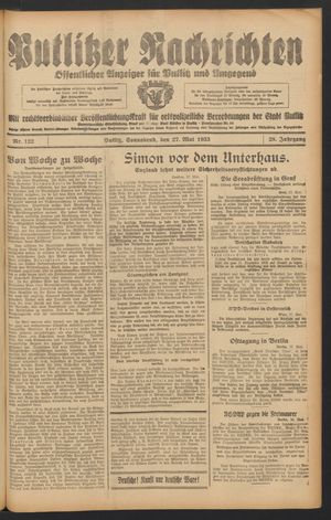 Putlitzer Nachrichten vom 27.05.1933