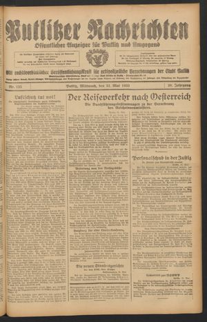 Putlitzer Nachrichten vom 31.05.1933