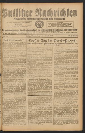 Putlitzer Nachrichten vom 01.06.1933