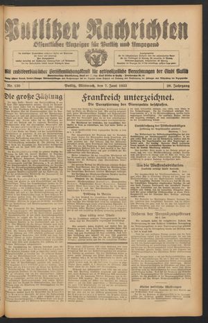 Putlitzer Nachrichten vom 07.06.1933