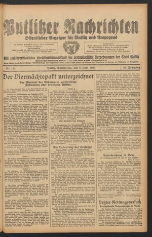 Putlitzer Nachrichten vom 08.06.1933