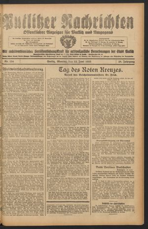 Putlitzer Nachrichten vom 12.06.1933
