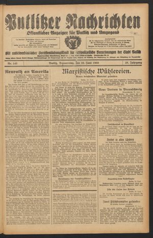 Putlitzer Nachrichten vom 22.06.1933