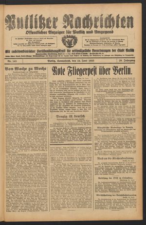 Putlitzer Nachrichten vom 24.06.1933