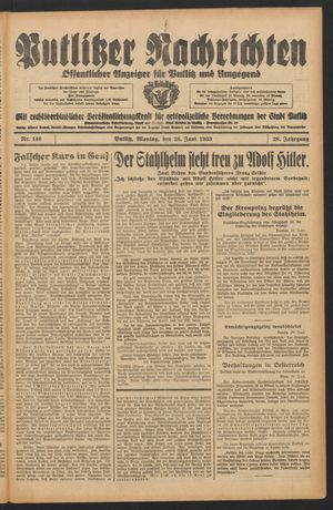 Putlitzer Nachrichten vom 26.06.1933