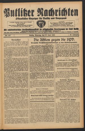 Putlitzer Nachrichten on Jun 27, 1933