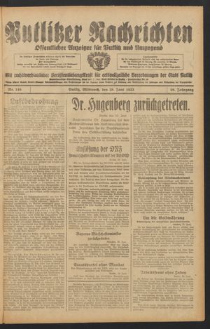 Putlitzer Nachrichten vom 28.06.1933