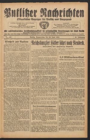 Putlitzer Nachrichten on Jun 29, 1933