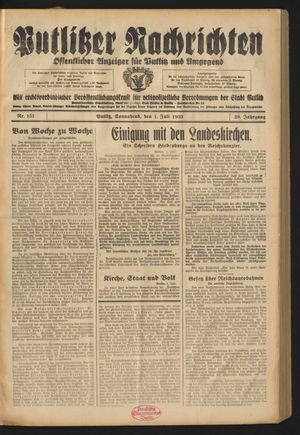 Putlitzer Nachrichten vom 01.07.1933
