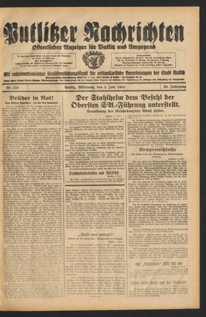 Putlitzer Nachrichten vom 05.07.1933