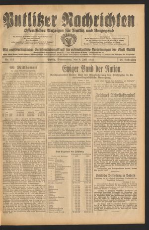 Putlitzer Nachrichten vom 06.07.1933