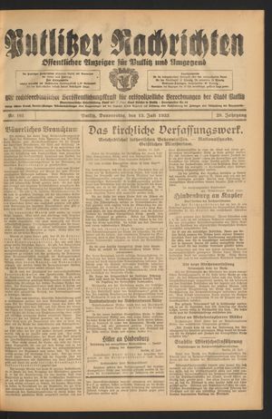 Putlitzer Nachrichten vom 13.07.1933