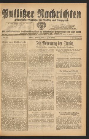 Putlitzer Nachrichten vom 14.07.1933