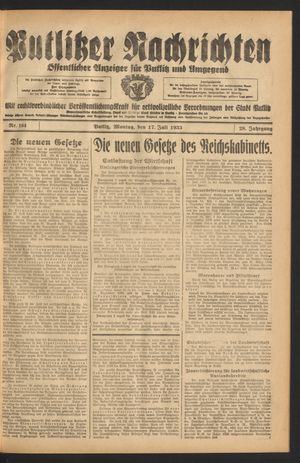Putlitzer Nachrichten vom 17.07.1933