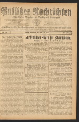Putlitzer Nachrichten vom 19.07.1933