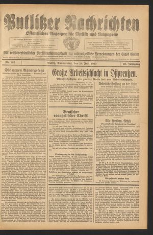 Putlitzer Nachrichten vom 20.07.1933