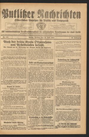 Putlitzer Nachrichten vom 21.07.1933