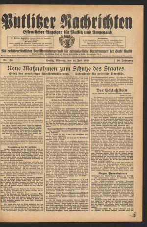 Putlitzer Nachrichten vom 24.07.1933