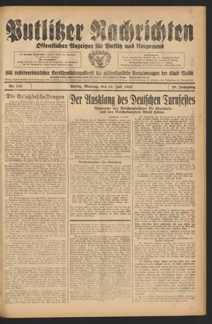 Putlitzer Nachrichten vom 31.07.1933