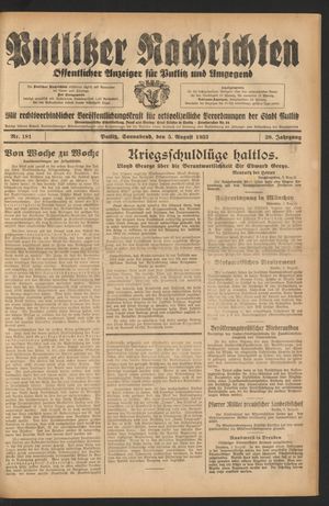 Putlitzer Nachrichten vom 05.08.1933