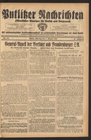 Putlitzer Nachrichten on Aug 7, 1933
