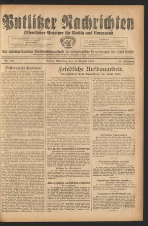 Putlitzer Nachrichten vom 15.08.1933