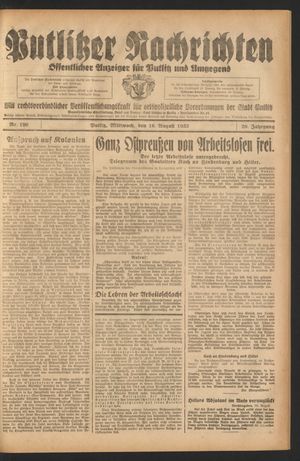 Putlitzer Nachrichten vom 16.08.1933