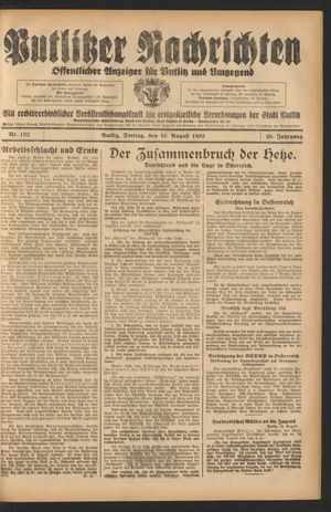 Putlitzer Nachrichten vom 18.08.1933