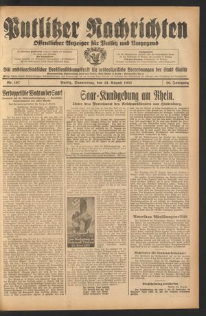 Putlitzer Nachrichten vom 24.08.1933
