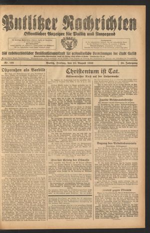 Putlitzer Nachrichten vom 25.08.1933
