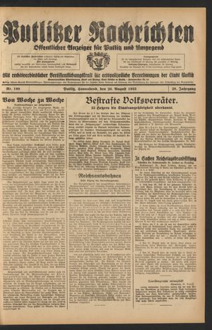Putlitzer Nachrichten vom 26.08.1933