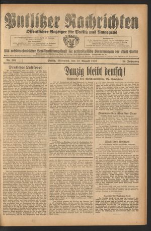 Putlitzer Nachrichten vom 30.08.1933