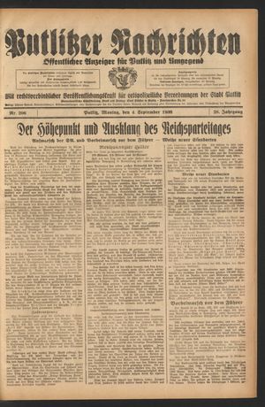 Putlitzer Nachrichten vom 04.09.1933