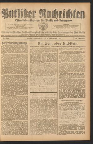 Putlitzer Nachrichten vom 07.09.1933