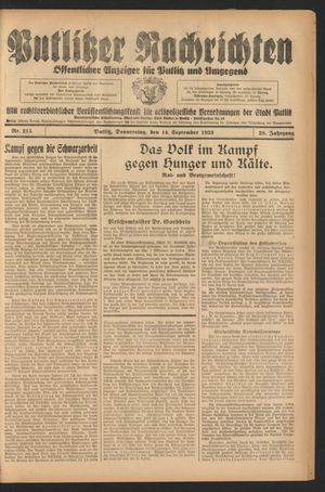 Putlitzer Nachrichten vom 14.09.1933