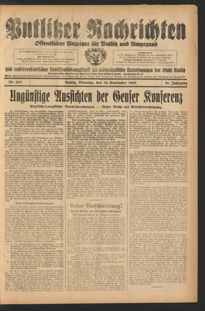 Putlitzer Nachrichten vom 19.09.1933
