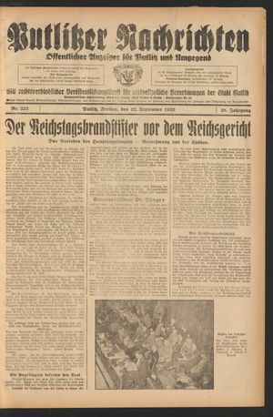 Putlitzer Nachrichten vom 22.09.1933