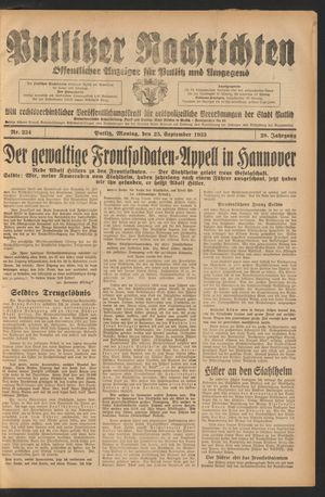 Putlitzer Nachrichten vom 25.09.1933