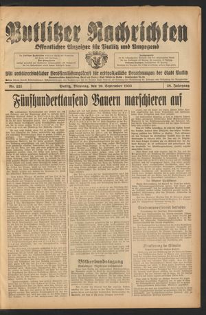 Putlitzer Nachrichten vom 26.09.1933