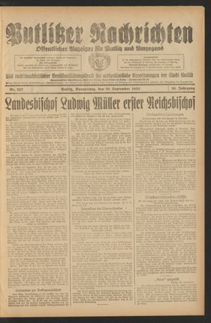 Putlitzer Nachrichten on Sep 28, 1933