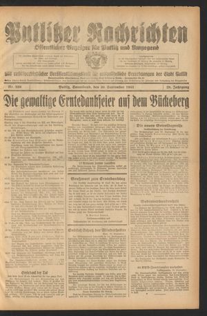 Putlitzer Nachrichten vom 30.09.1933