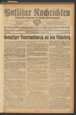 Putlitzer Nachrichten vom 02.10.1933