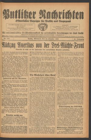 Putlitzer Nachrichten vom 18.10.1933