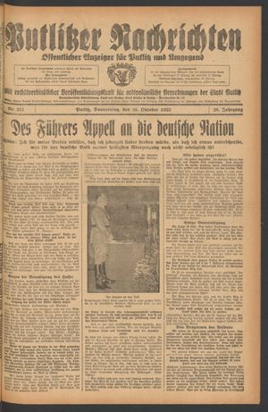 Putlitzer Nachrichten vom 26.10.1933