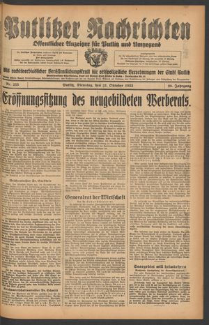 Putlitzer Nachrichten vom 31.10.1933